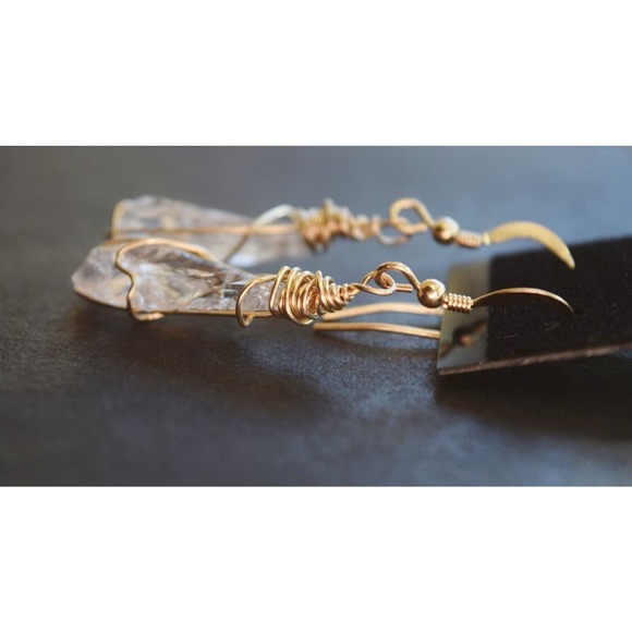 Large Dangle Earrings, Large Gold Wire Wrapped Earrings, Gift for Bride - Picture 3 of 4